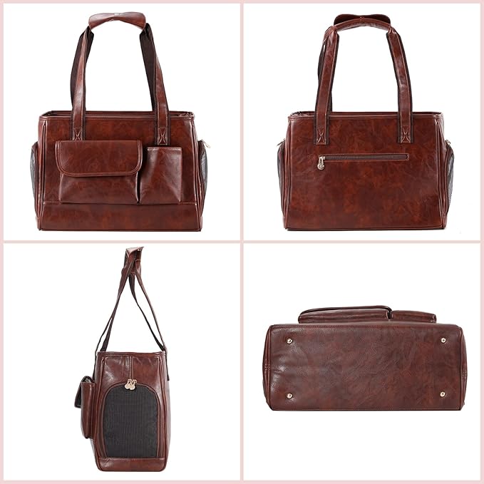 Dog Carrier Purse, Fashion Leather Pet Carrier Bag, Airline Approved Soft Sided - Image 4