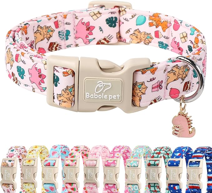 Cute Dinosaur Dog Collar, Adjustable Pink Dino Dog Collars by Babolepet