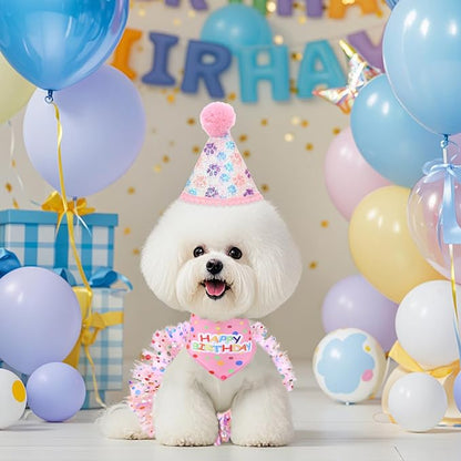 Dog Birthday Bandana with Hat and Dress Girl Set Puppy Birthday Party Supplies - Image 7