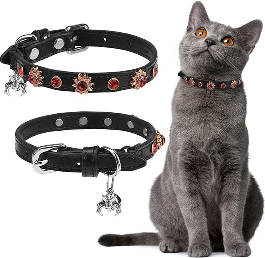 EXPAWLORER Cat Collar for Girl Boy- Adjustable Leather Pet Collar by EXPAWLORER