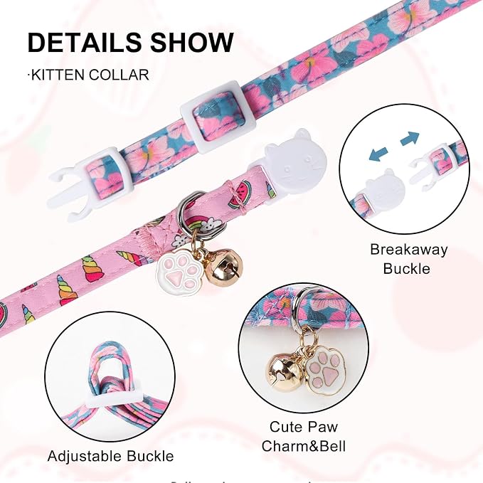 Unique Style Paws Pink Cat Collar, Breakaway Cat Collar - Image 3