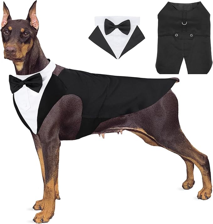 Segarty Dog Tuxedo and Bandanas Suit Formal Wedding Costume, Adjustable Pet by Segarty