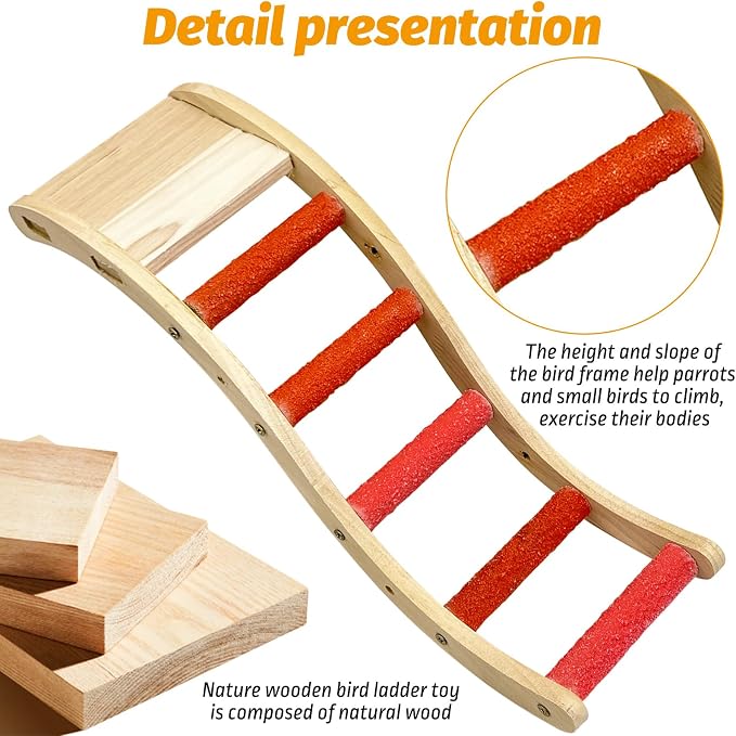 Hamiledyi Nature Wooden Bird Ladder Pet Parrots Climb Bridge Exercise Stands - Image 6
