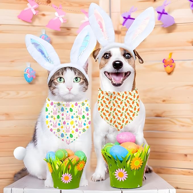 Easter Dog Bandana, 2 Pack Adjustable Holiday Party Pets Rabbit Easter Egg - Image 2