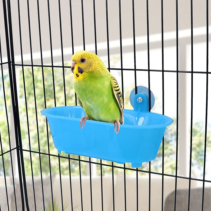 Wontee Bird Bath with Mirror Toy Fixable Parrot Bathroom Tub - Image 3