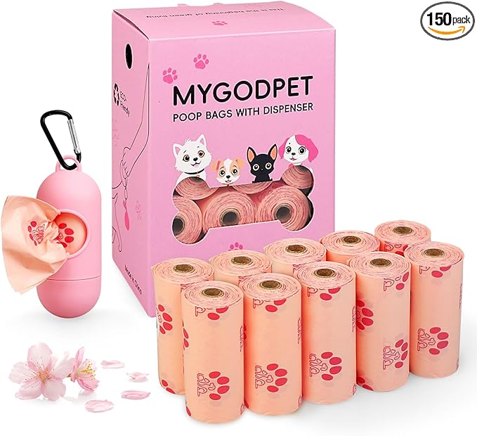 Dog Poop Bags Rolls with Dispenser 150 Count Biodegradable Poop Bags by MYGODPET