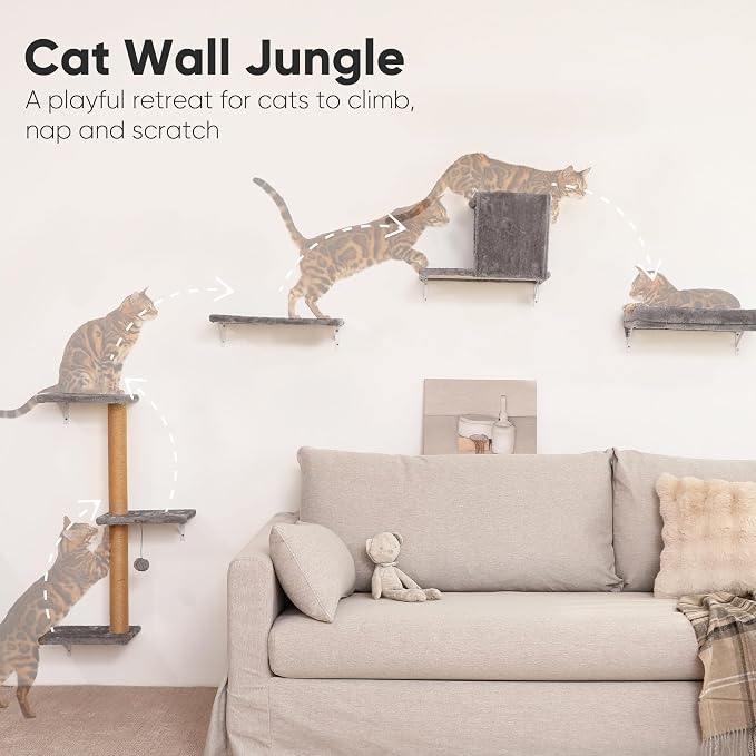 FUKUMARU Cat Wall Shelves, Stable & Safe 4 in 1 Cat Wall Mounted Furniture Set - Image 2
