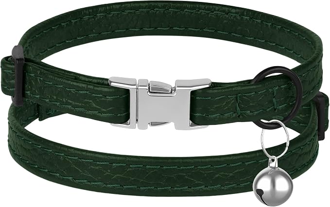 Leather Cat Collar with Buckle and Removable Bell - Image 2