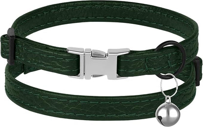 Leather Cat Collar with Buckle and Removable Bell - Image 2