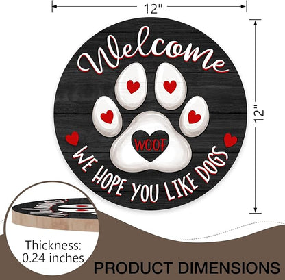 Deroro Welcome We Hope You Like Dogs Front Door Sign, Dog Cat Paw Print Black - Image 2