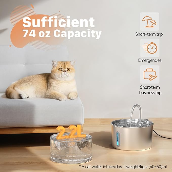 Cat Water Fountain Stainless Steel: 2.2 L Cat Fountain - Image 2