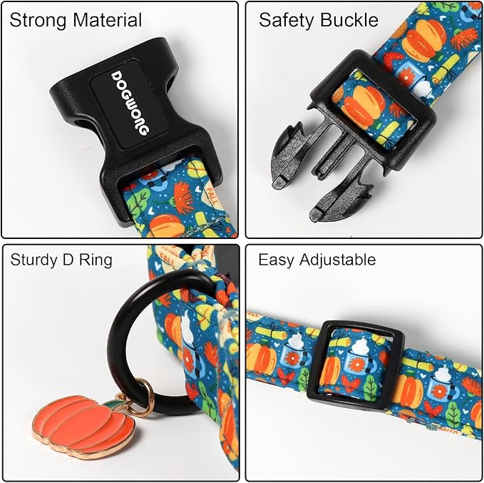 DOGWONG Fall Pumpkin Dog Collar, Fall Maple Leaf Dog Collars Adjustable - Image 3