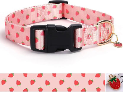 Pink Strawberry Pattern Dog Collar by BOOMIBOO