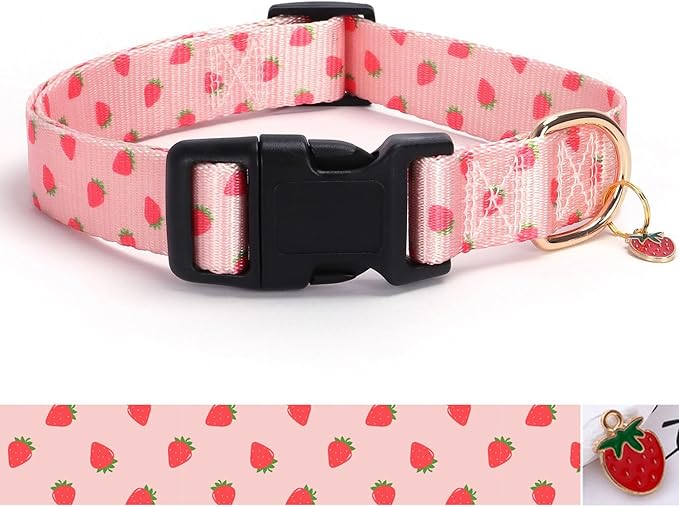 Pink Strawberry Pattern Dog Collar by BOOMIBOO