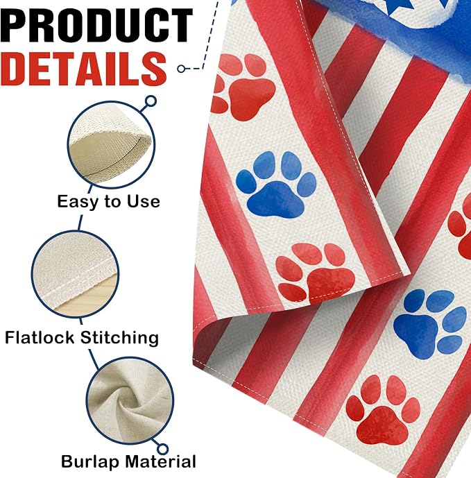 Dyrenson 4th of July Dog Cat Paw Prints 28 x 40 House Flag Double Sided - Image 4