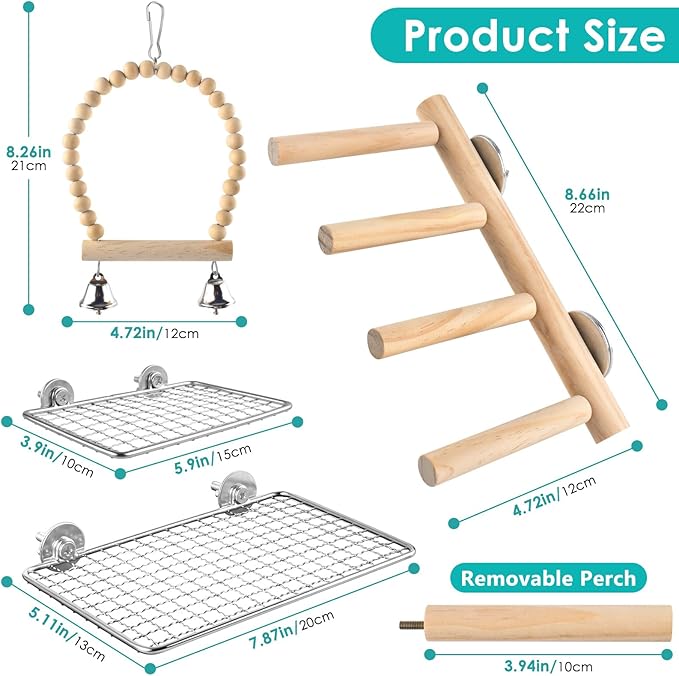 4Pcs Bird Perches Toys, Stainless Steel Perch Platform, Natural Wood Parrot - Image 2