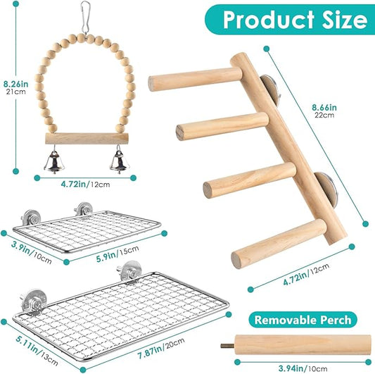 4Pcs Bird Perches Toys, Stainless Steel Perch Platform, Natural Wood Parrot - Image 2