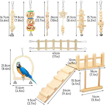 Morezi Bird Swing for cage Parakeet Parrot Swing Wood Hemp Rope Ladder Toy Play - Image 3