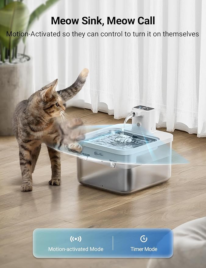 DownyPaws Battery Operated Cat Water Fountain Stainless Steel, 84oz/2.5L - Image 3