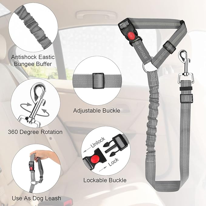 BWOGUE Pet Dog Cat Seat Belts, Car Headrest Restraint Adjustable Safety Leads - Image 4