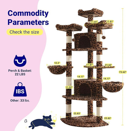 Allewie 73in Fan-Shaped Space-Saving Corner Cat Tower/Multi-Level Tall Cat Tree - Image 7