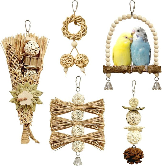 5-Pack Natural Flower Bird Toys – Foraging & Chewing Toys by EverydayComfortJoy