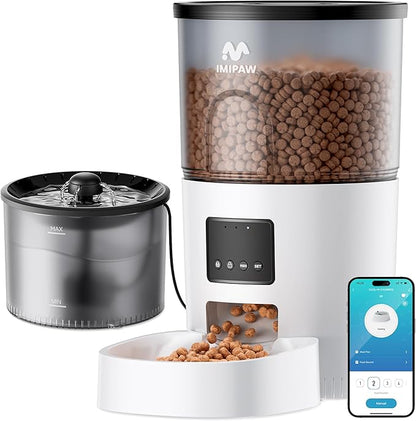 IMIPAW 5G WiFi Automatic Cat Feeder and Water Dispenser, Timed Dry Food by IMIPAW