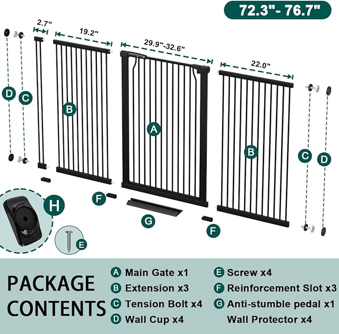 Fairy Baby 40.5" Extra Tall Baby Gate, 72.3"-76.7" Extra Wide Large Dog Pet - Image 2