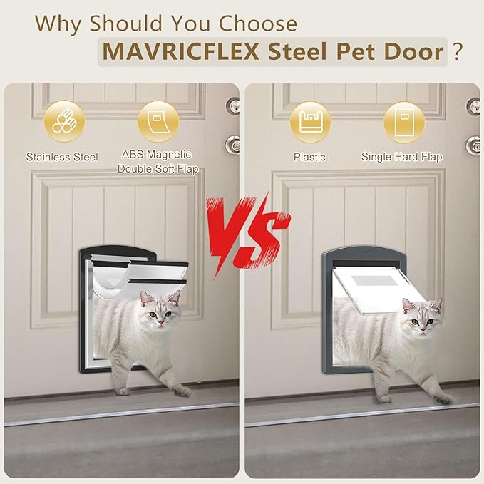 MAVRICFLEX Cat Door for Door, All-Stainless Steel Frame Cat Door - Image 4