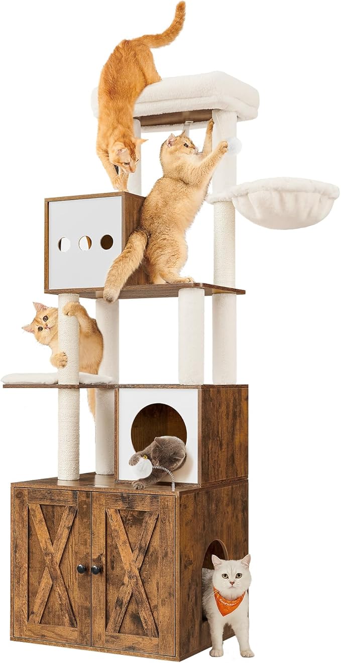 Feandrea Cat Tree with Litter Box Enclosure, 70.1-Inch Tall Cat Tower, 2-in-1 by FeandreabySONGMICSHOME