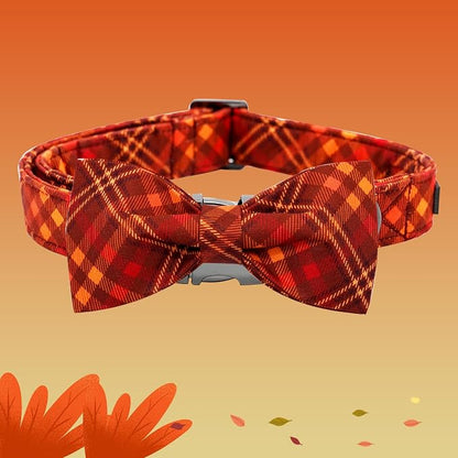 Fall Dog Collar, Pet Collar Bow Plaid Pet Collar Girl Boy Holiday Pet Collars - Image 3