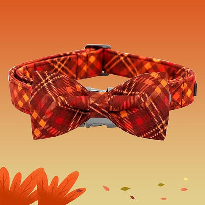 Fall Dog Collar, Pet Collar Bow Plaid Pet Collars Girl Boy Holiday Pet Collars - Image 3