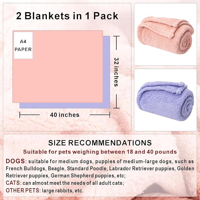 2 Blankets, Dog Cat Pet Blanket, Soft Warm Fleece, - Image 2