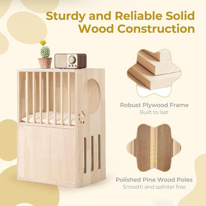 Tangkula 2-Tier Luxury Wood Cat House, Wooden Kitten Cage Condo - Image 7