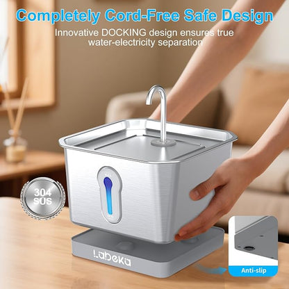 Stainless Steel Cat Water Fountain 135oz/4L:Battery Operated Wireless Cat - Image 7