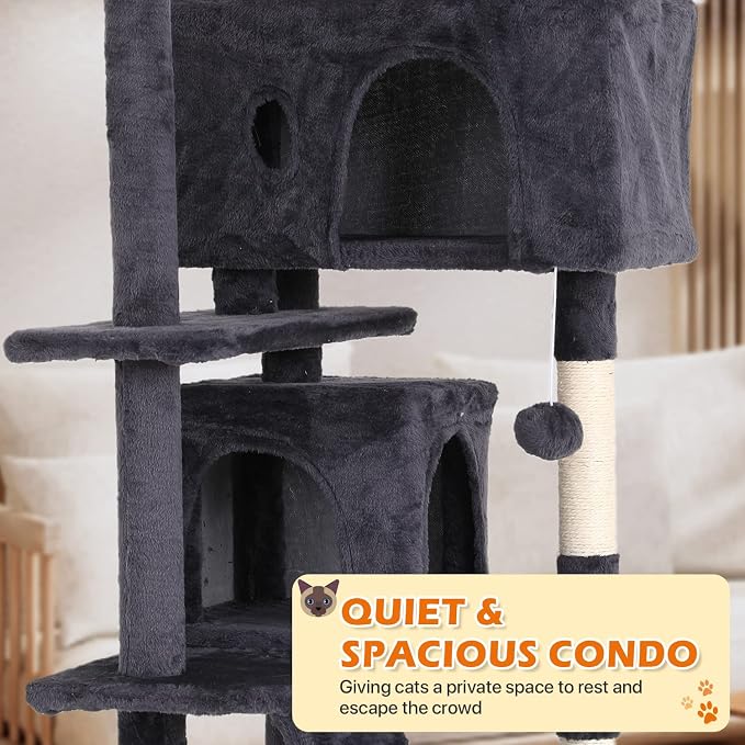 70 Inch Light Gray Cat Tree, Tall Cat Tower - Image 3