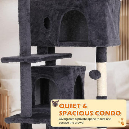 70 Inch Light Gray Cat Tree, Tall Cat Tower - Image 3