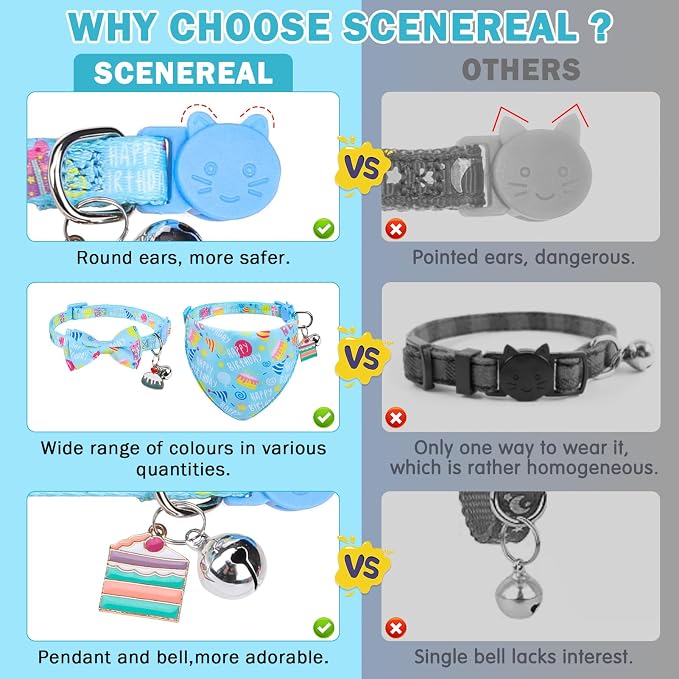 SCENEREAL Cat Bandana Collars for Birthday - Image 6