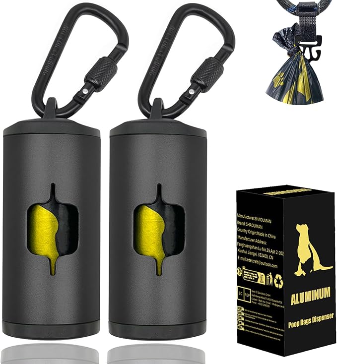 Metal Dog Poop Bag Holder 2-Pack w/Leash Clip|Durable Scratch-Resistant by SHAOUMAN
