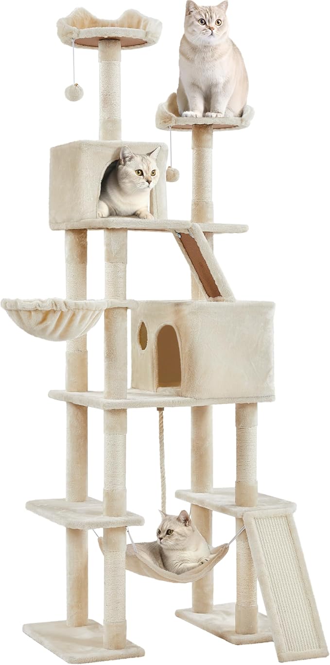 Yaheetech Cat Tree, 82.5in Large Tower w/Hammock, 2 Kitty-Ear Perches, 2 Cozy by Yaheetech
