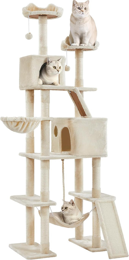 Yaheetech Cat Tree, 82.5in Large Tower w/Hammock, 2 Kitty-Ear Perches, 2 Cozy by Yaheetech