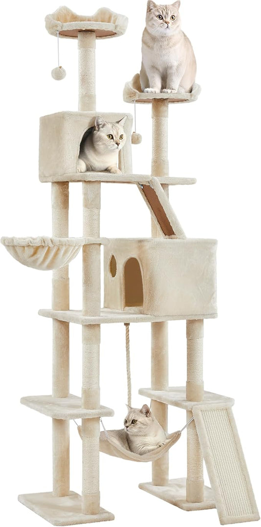Yaheetech Cat Tree, 82.5in Large Tower w/Hammock, 2 Kitty-Ear Perches, 2 Cozy by Yaheetech