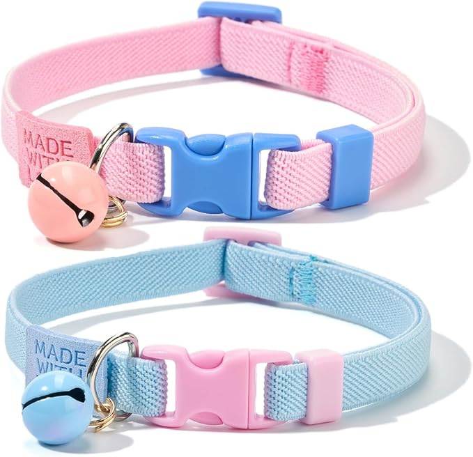 Elastic Cat Collar 2 Pack of Safety Quick Release Cat Collars by YUDOTE