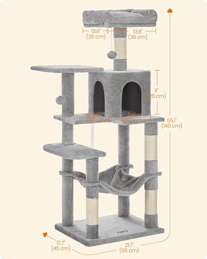 Feandrea Cat Tree, 55.1-Inch Cat Tower, Plush Multi-Level Condo - Image 5