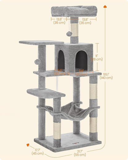 Feandrea Cat Tree, 55.1-Inch Cat Tower, Plush Multi-Level Condo - Image 5