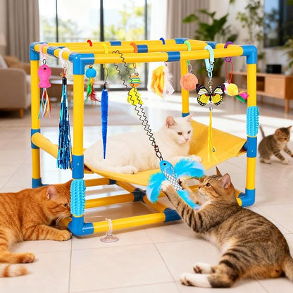 Cat Jungle Gym With Hanging Interactive Toys, Hammock Cat Activity Center by WLLEYAY