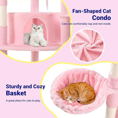 Allewie 73in Fan-Shaped Space-Saving Corner Cat Tower/Multi-Level Tall Cat Tree - Image 6