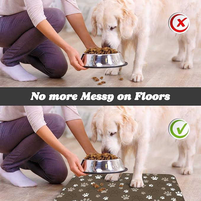 Dog Food Mat, Absorbent Water Bowl Mats Cat Pet Feeding Placemats Brown 24 * 32 - Image 5