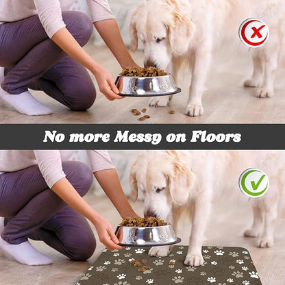 Dog Food Mat, Absorbent Water Bowl Mats Cat Pet Feeding Placemats Brown 24 * 32 - Image 5