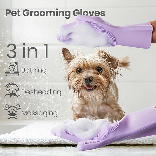 DELOMO Pet Grooming Gloves 1 Pair: Soft and Gentle Silicone Dog Washing Gloves - Image 2